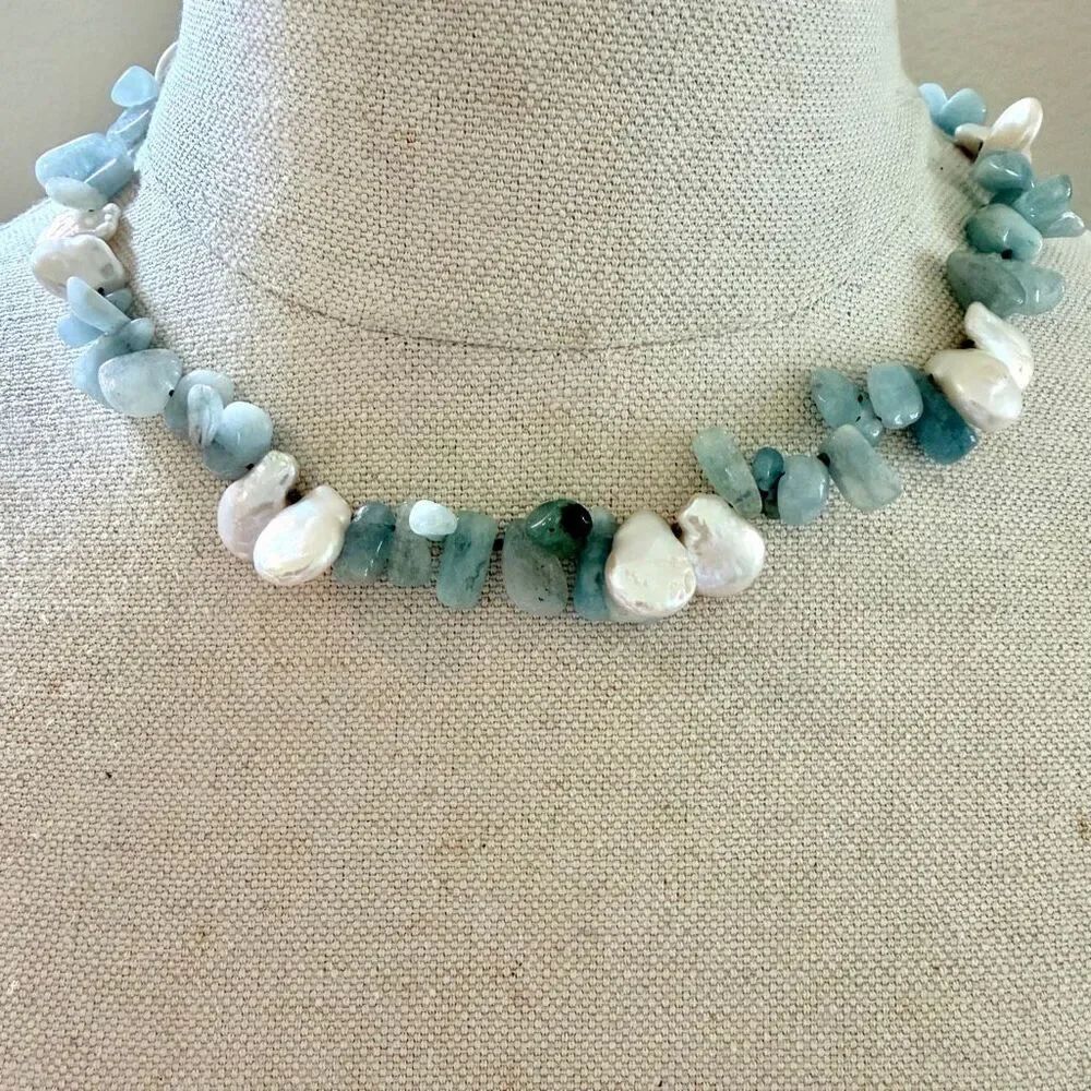 Aquamarine & Freshwater Pearl Sterling Silver Necklace